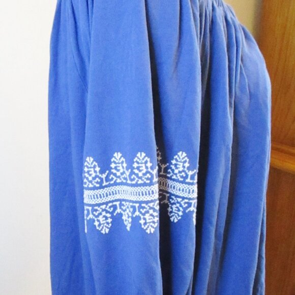 Chaps Denim Off the Shoulder Blouse, Embroidery, 3/4 Sleeves, Blue, Boho,Size 1X - Picture 5 of 11